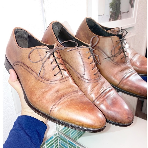 To Boot Other - TO BOOT Aidan LaceUps Captoe Oxfords Brown Cognac Leather Made In Italy SZ: 11.5